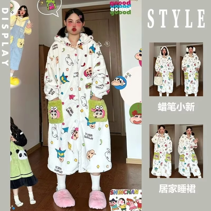 Fleece Hoodie Lined - Kawaii Anime Crayon Shin-Chan Woman's Pajama