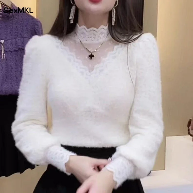 Winter Clothing Factory Outlet - Autumn Winter Lace Tops Blouses Women