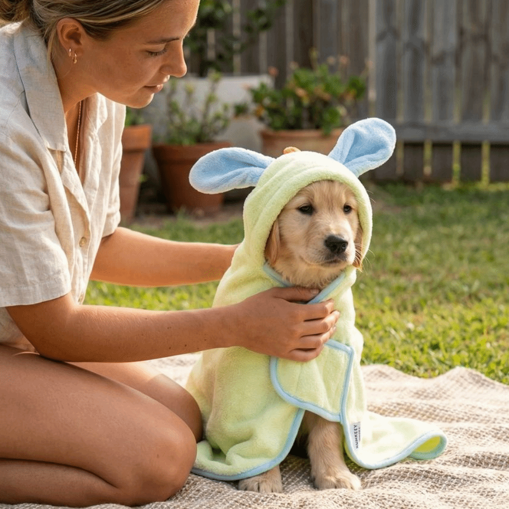 Fleece Hoodie Lined - Super Absorbent Dog Hooded Bathrobe Coral