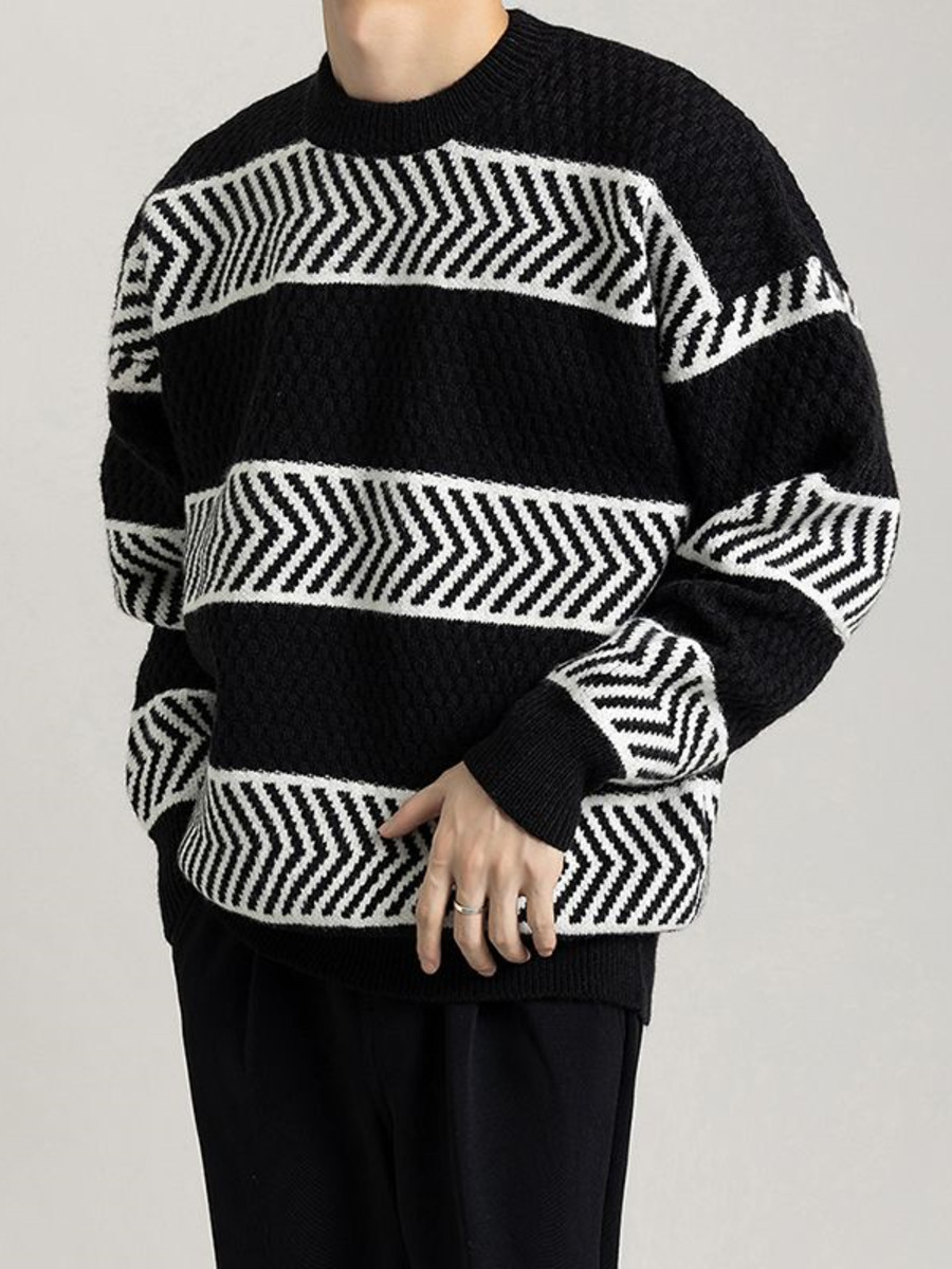 Winter Clothing Colors - Casual Loose Stripes Pullover Sweater Contrasting