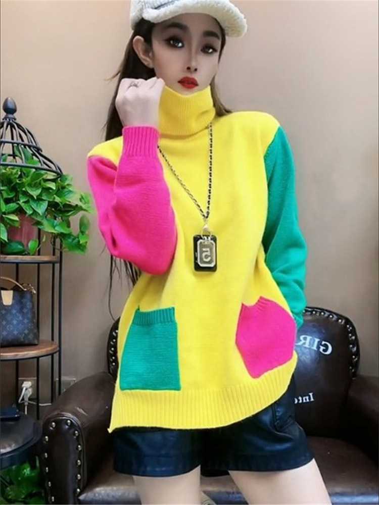 Winter Clothing Colors - Casual Colors Patchwork Knitted Sweaters Autumn