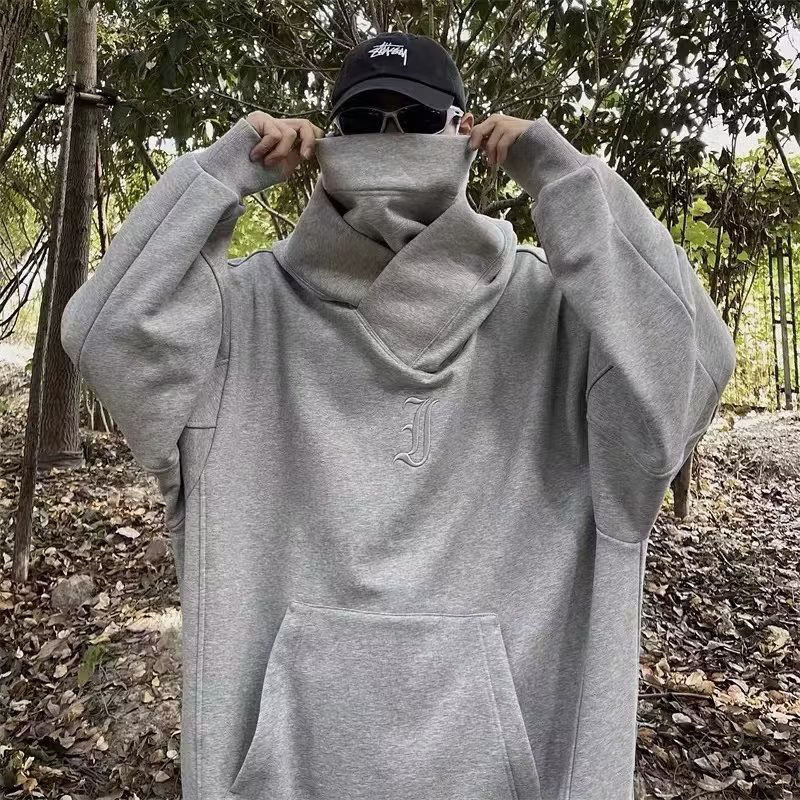 Fleece Hoodie Lined - Oversize Gray Male Hoodie Solid Fleece-lined
