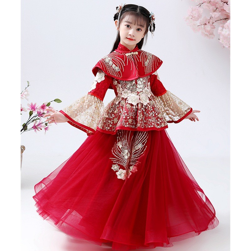 Girls Hanfu Cheongsam Costume  - Winter Clothing Kids 评论和价格