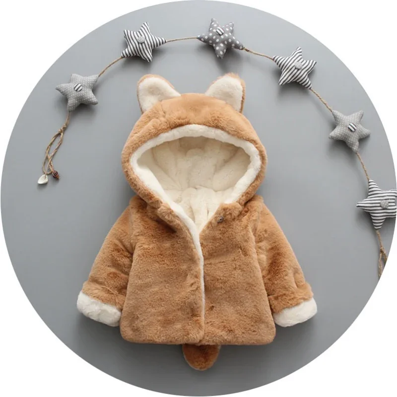 Cute Cat Ears Plush Baby Jacke - Winter Clothing Toddler Girl 评论和价格