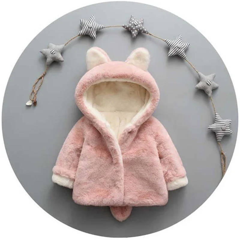 Cute Cat Ears Plush Baby Jacke - Winter Clothing Toddler Girl 评论和价格