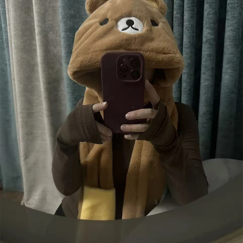 3 In 1 Plush Thick Hooded Hat  - Winter Clothing Kids 评论和价格