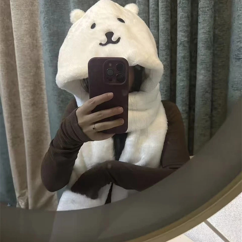 3 In 1 Plush Thick Hooded Hat  - Winter Clothing Kids 评论和价格
