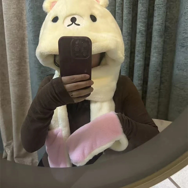 3 In 1 Plush Thick Hooded Hat  - Winter Clothing Kids 评论和价格