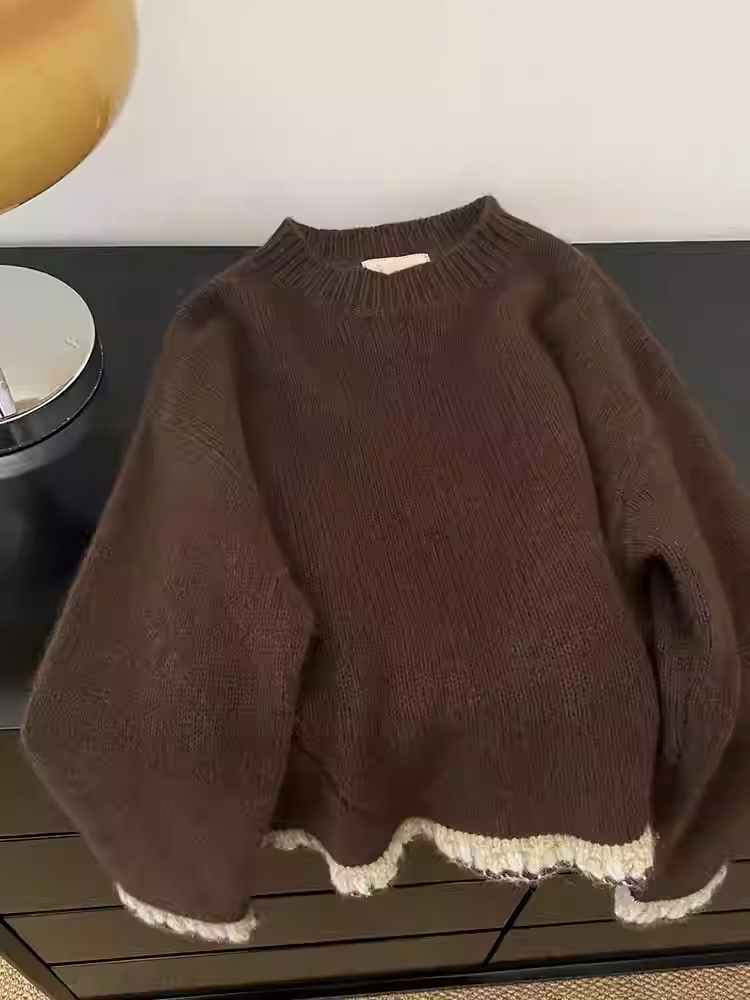 Women's Brown Patchwork Pullov - Winter Clothing Factory Outlet 评论和价格