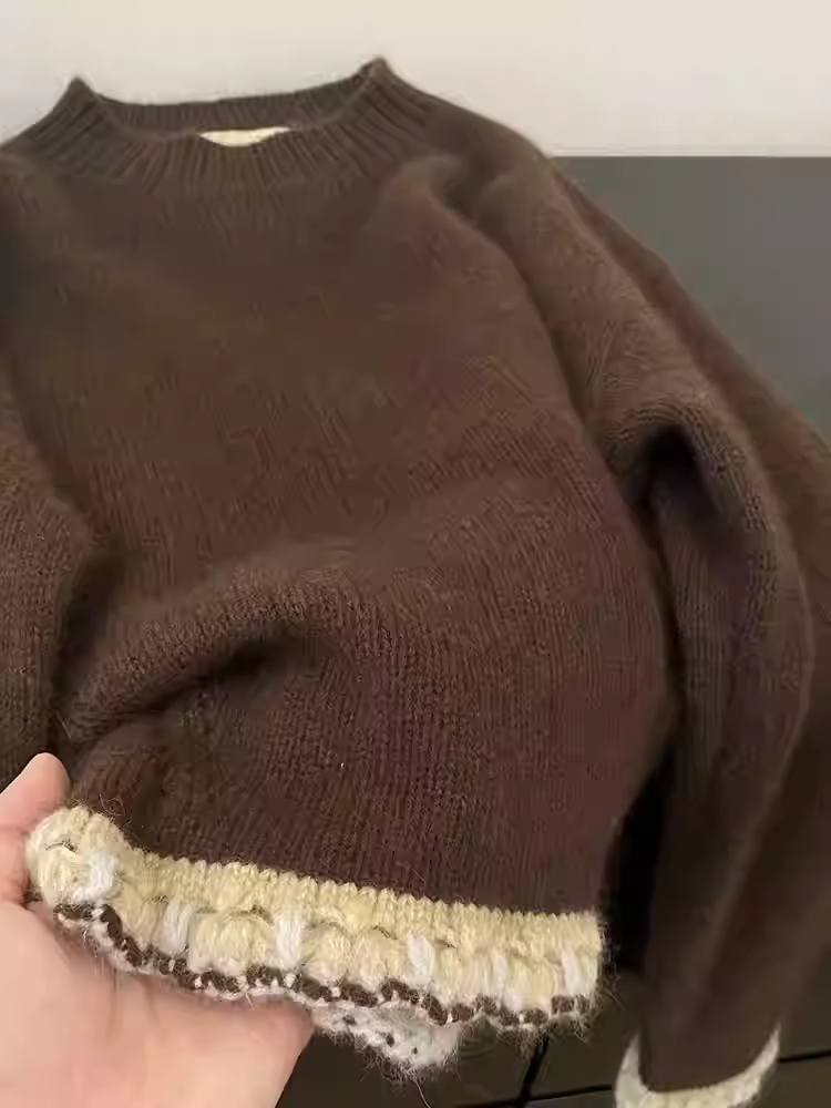 Women's Brown Patchwork Pullov - Winter Clothing Factory Outlet 评论和价格